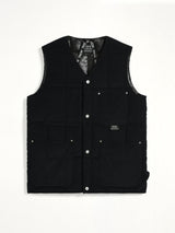 Work V Neck Button Down Vest in Black