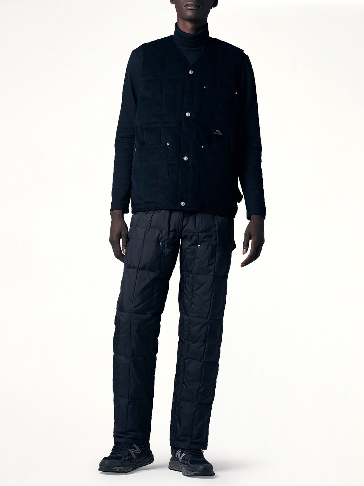 Work V Neck Button Down Vest in Black
