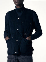 Work V Neck Button Down Vest in Black