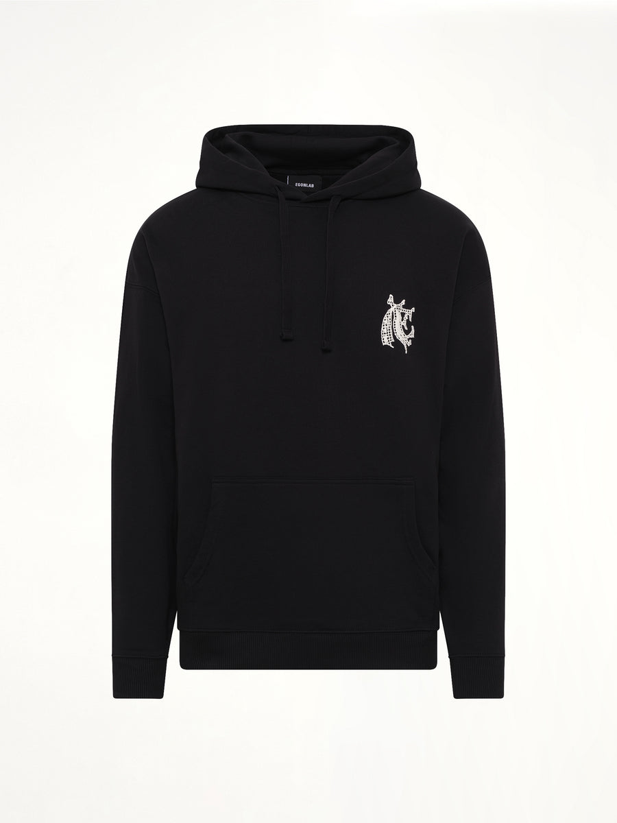 Hermine Print Cotton Hoodie in Black