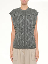 Anagram Knit Vest in Khaki Green