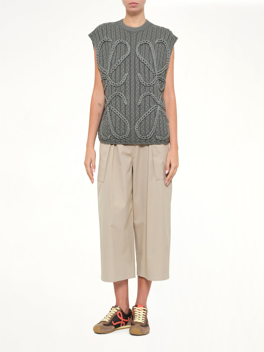Anagram Knit Vest in Khaki Green