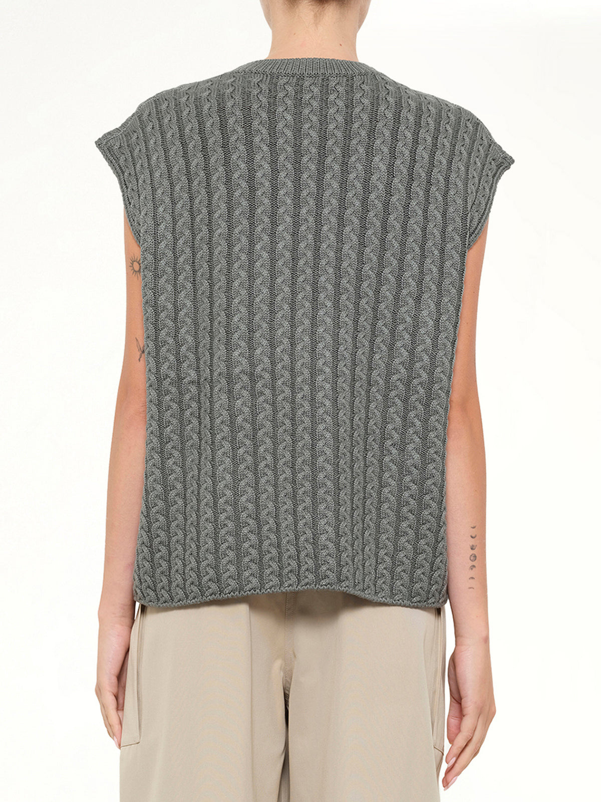 Anagram Knit Vest in Khaki Green