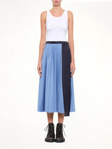 Poplin Pleat Skirt in Blue Stripe
