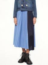 Poplin Pleat Skirt in Blue Stripe