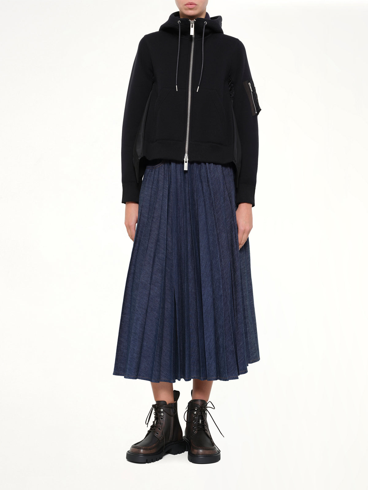 Sponge Sweat x Nylon Twill Hoodie in Black