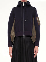 Sponge Sweat x Nylon Twill Hoodie in Navy/Dark Khaki
