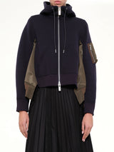 Sponge Sweat x Nylon Twill Hoodie in Navy/Dark Khaki