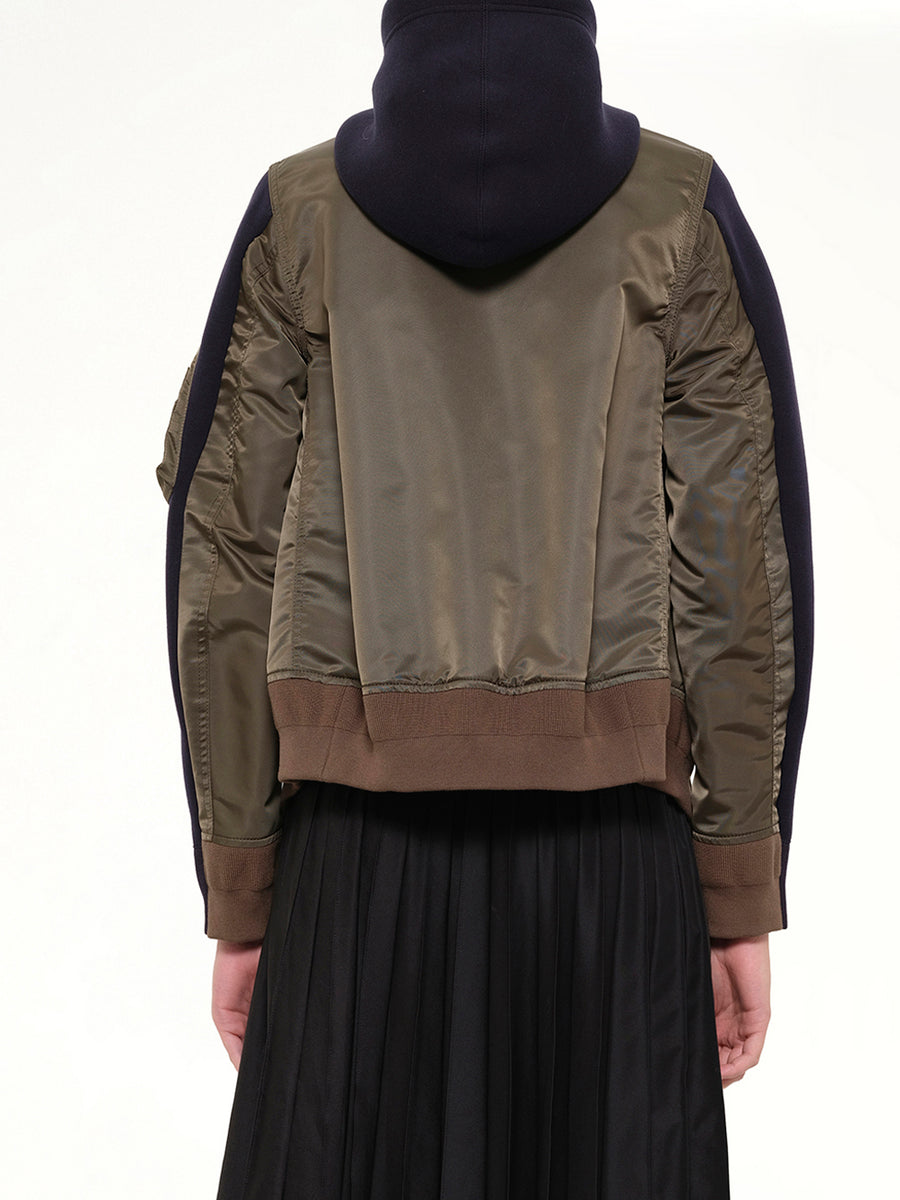 Sponge Sweat x Nylon Twill Hoodie in Navy/Dark Khaki
