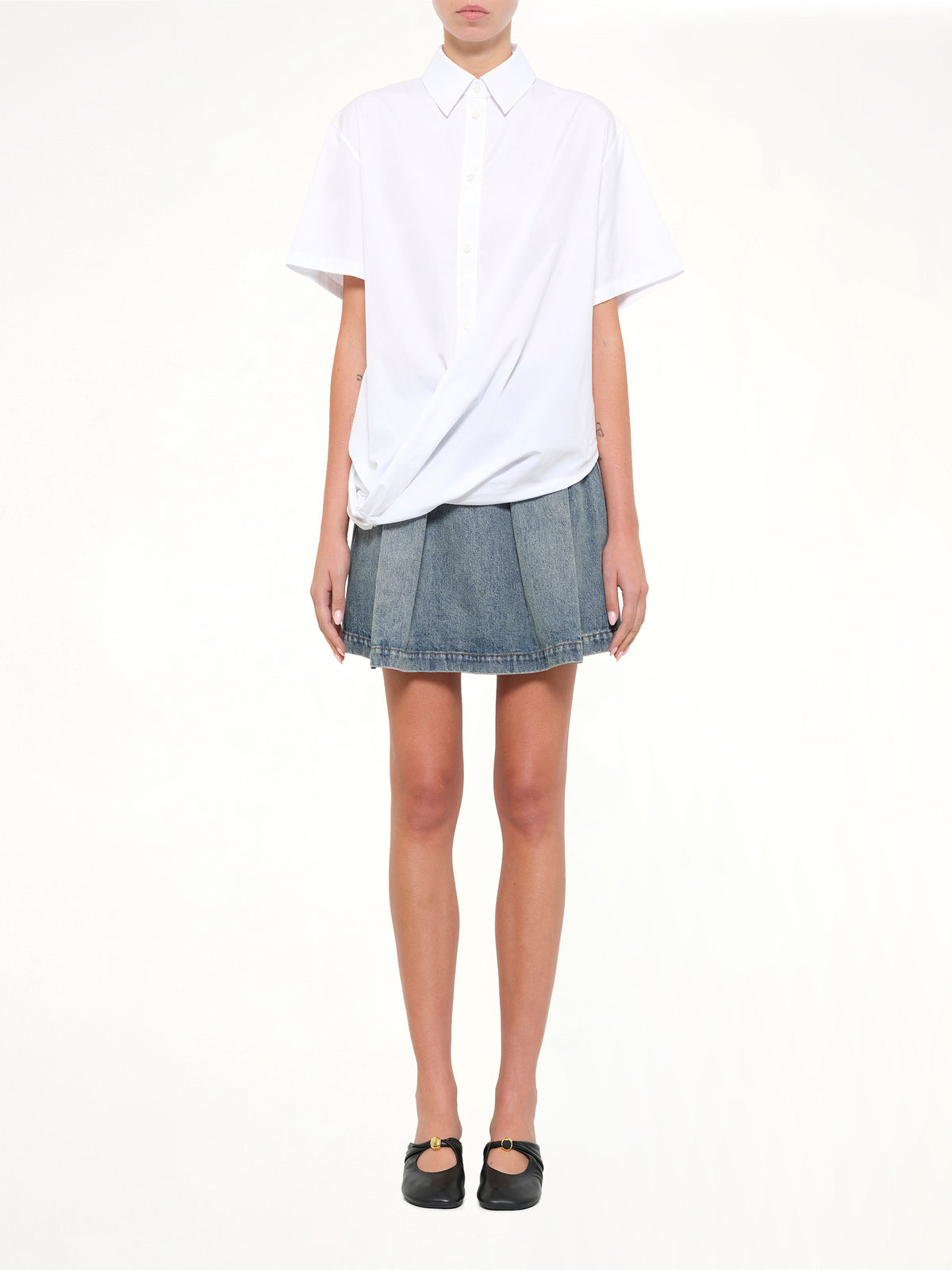 Short Sleeve Draped Shirt in White