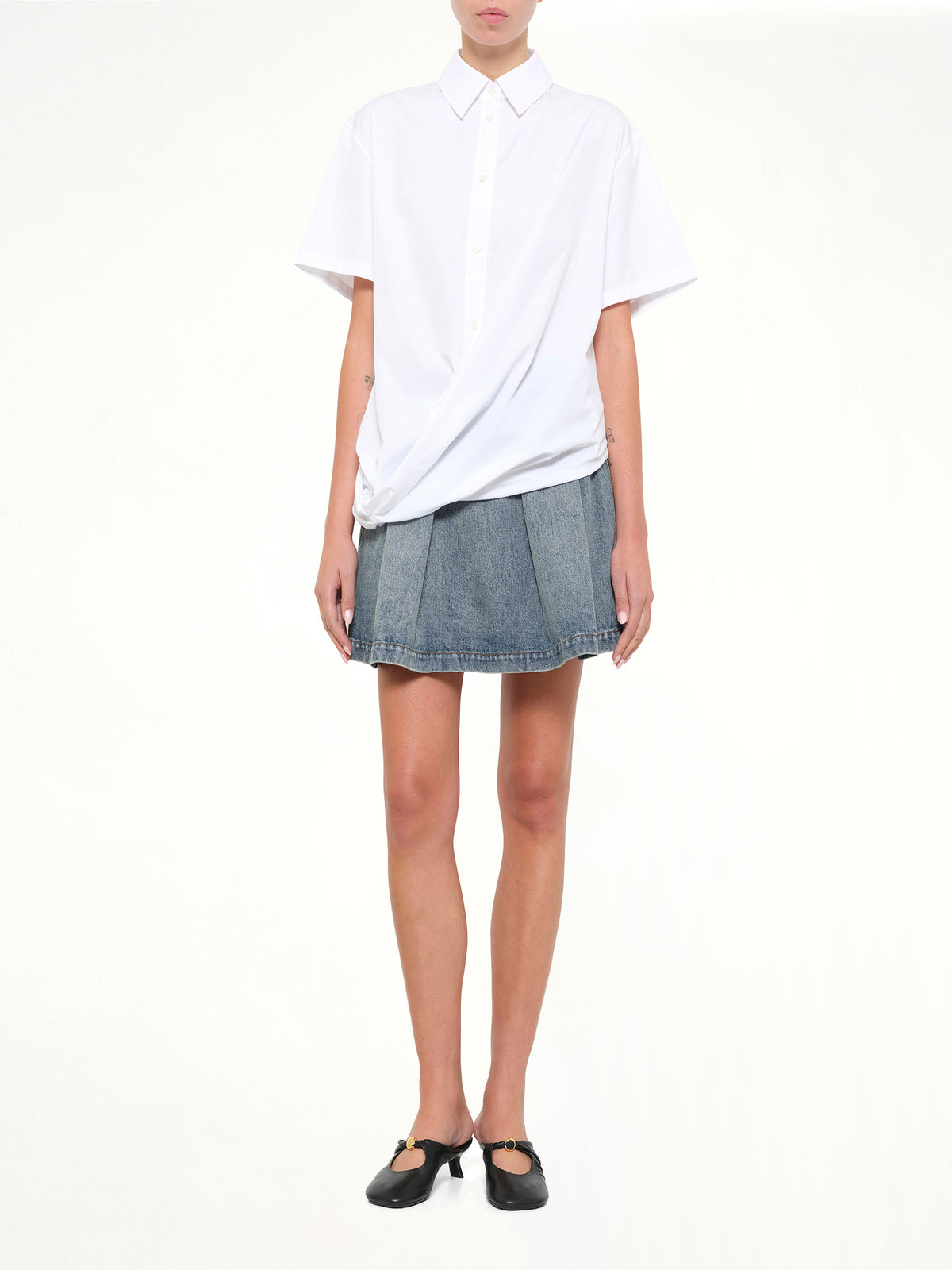 Short Sleeve Draped Shirt in White