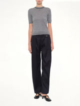 Short-Sleeve Sweater in Grey/Navy Blue