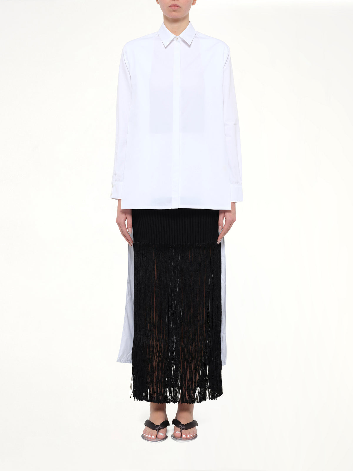Cotton Poplin Asymmetric Shirt in White