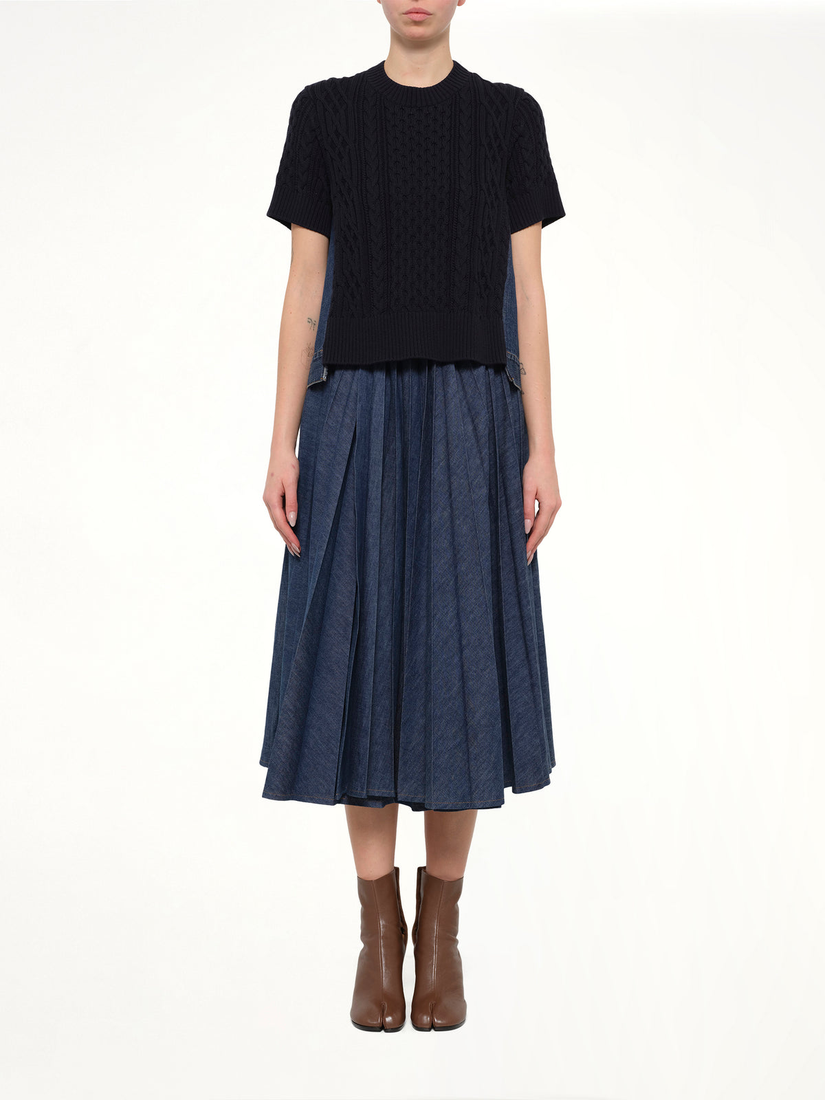 Denim x Cotton Knit Sweater in Navy