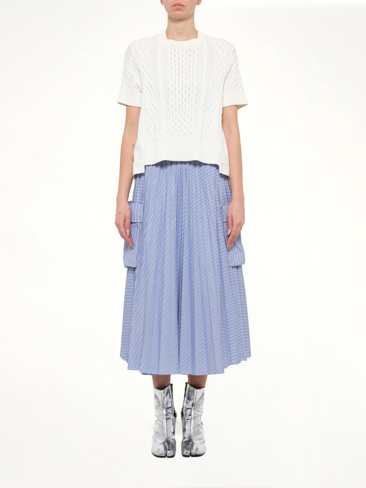 Denim x Cotton Knit Sweater in Off White