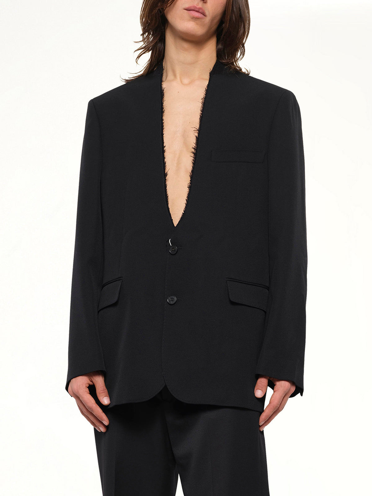 Foldable Collar Blazer in Black