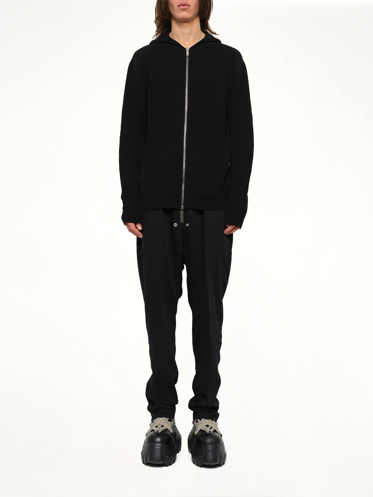 Heavy Wool Zipped Hoodie in Black