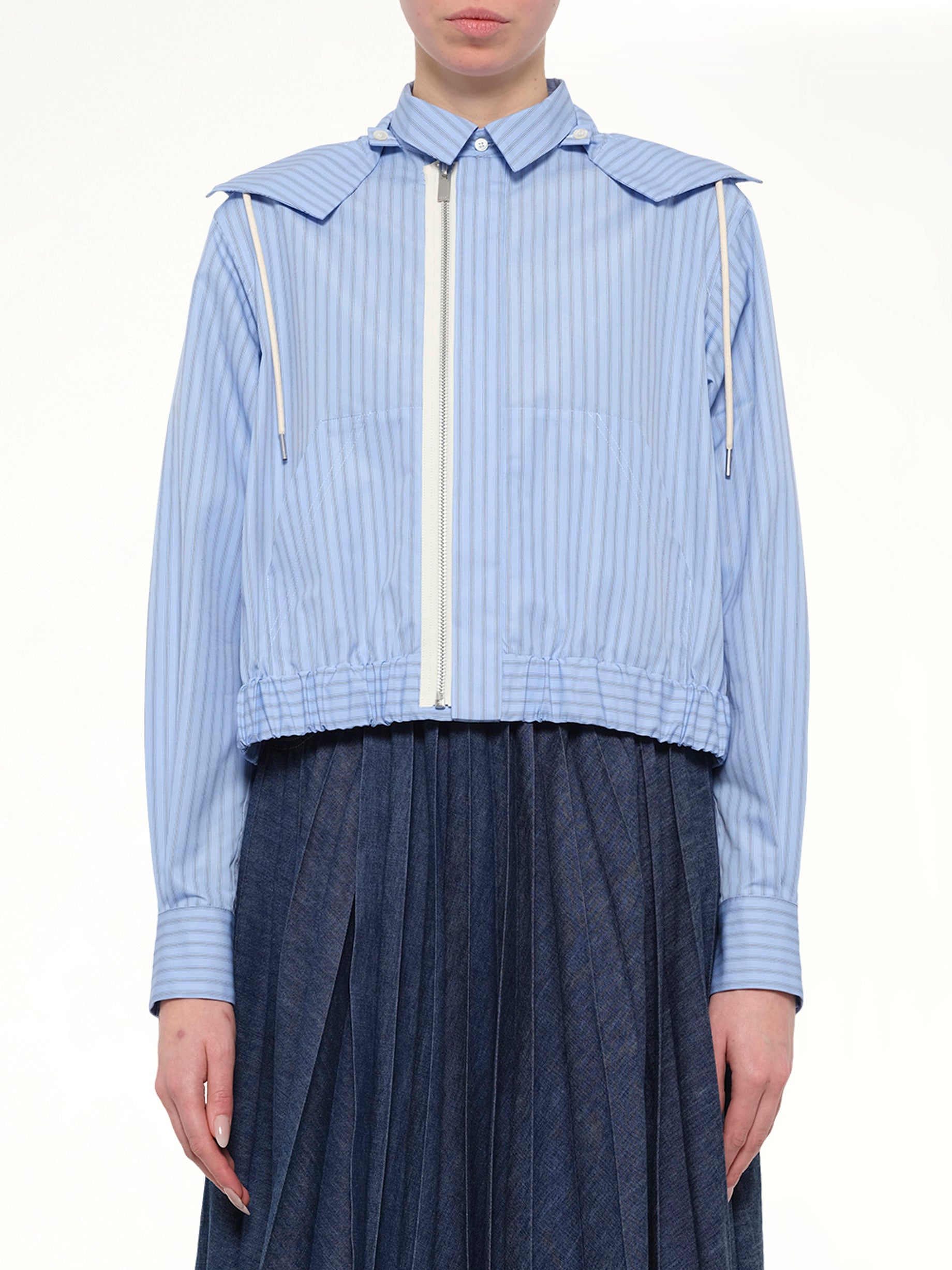 Poplin Hoodie in Light Blue Stripe