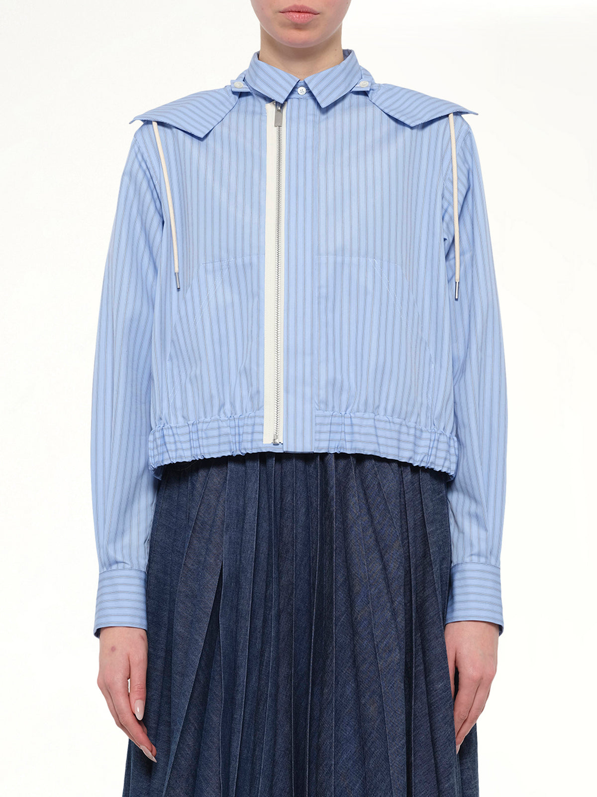 Poplin Hoodie in Light Blue Stripe