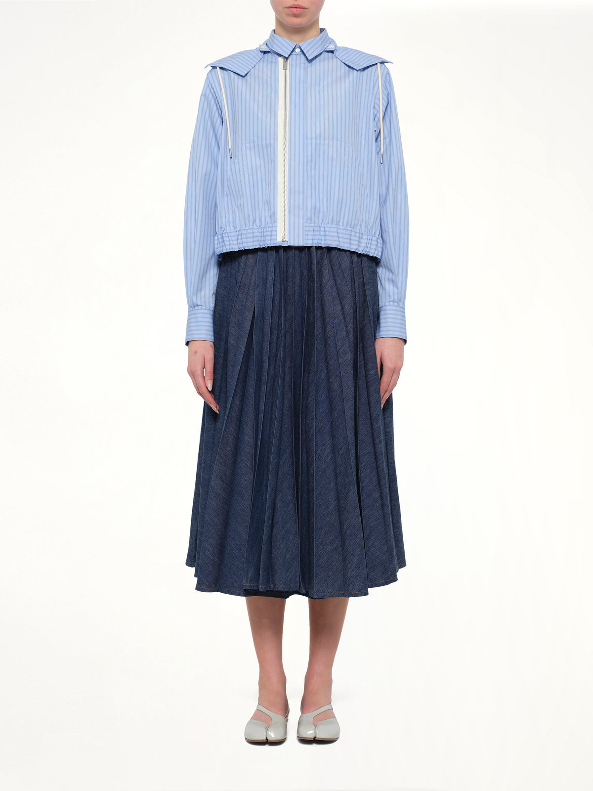 Poplin Hoodie in Light Blue Stripe