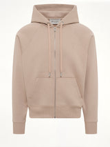 Embossed Ami De Coeur Zipped Hoodie in Beige