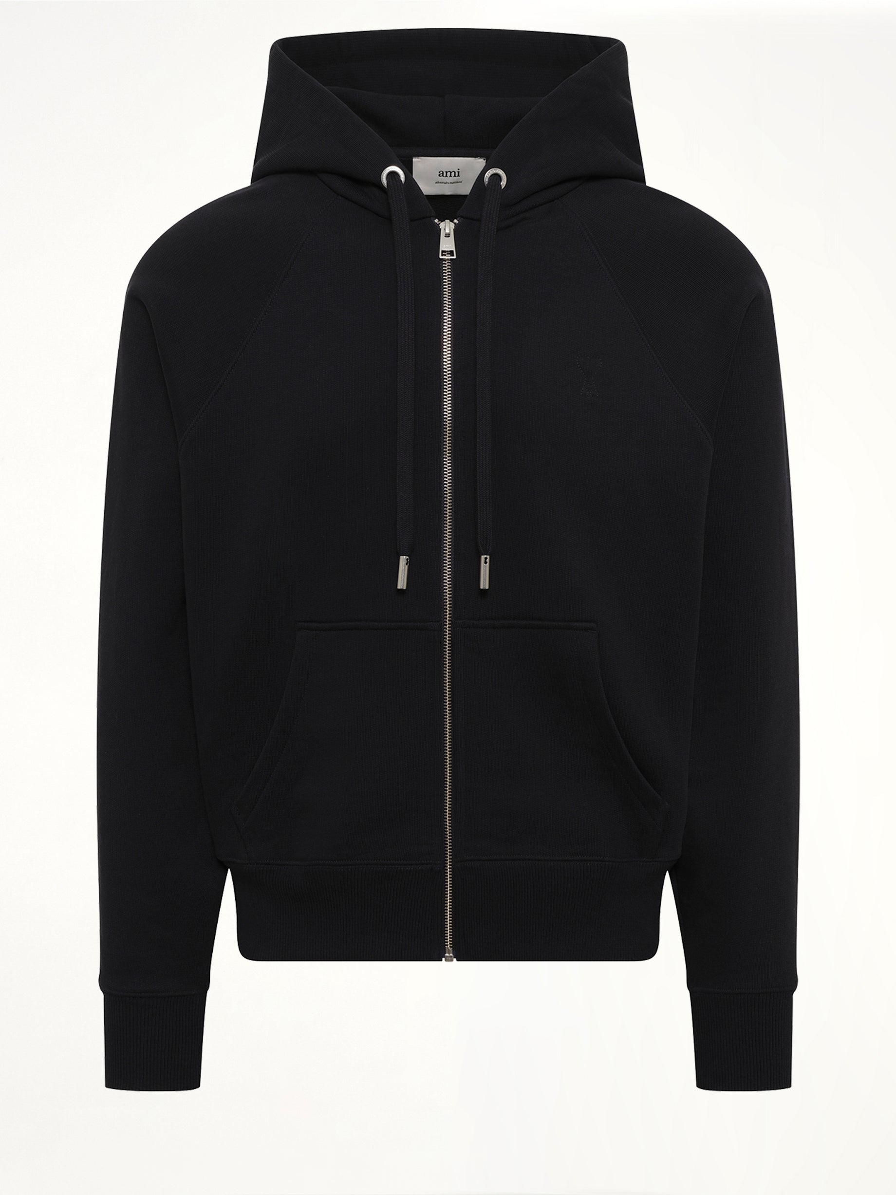 Embossed Ami De Coeur Zipped Hoodie in Black