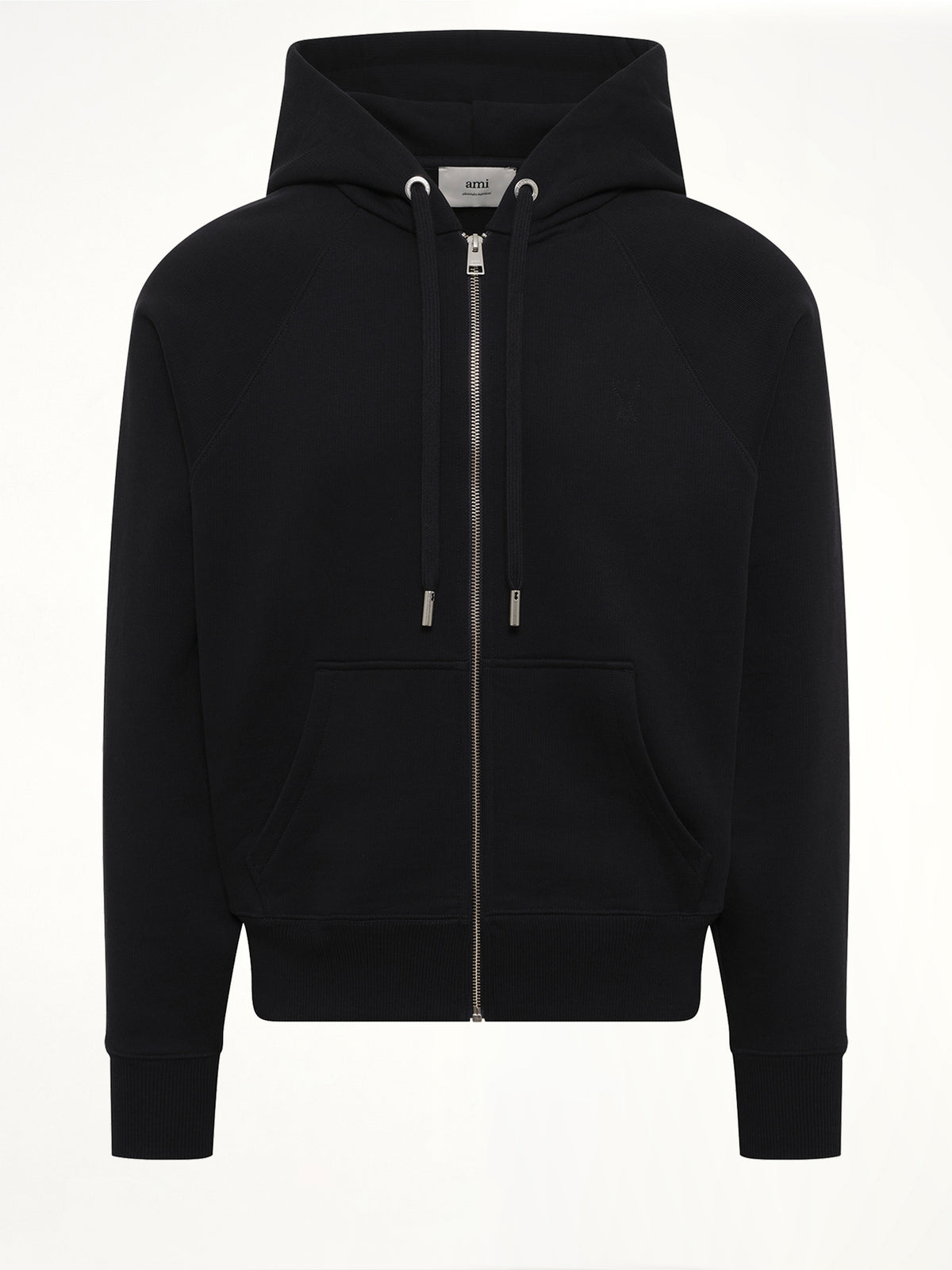 Embossed Ami De Coeur Zipped Hoodie in Black