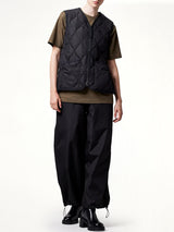 Military Zip V Neck Down Jacket in Black