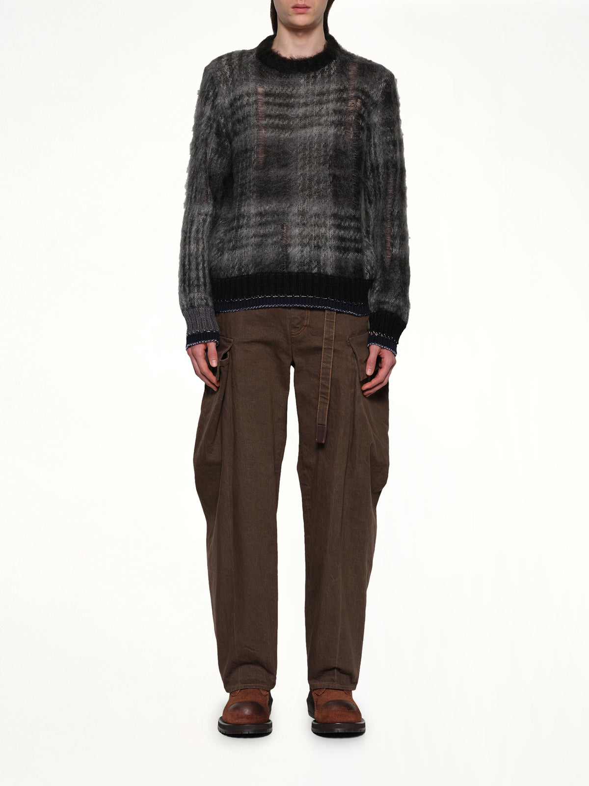 Plaid Mohair Knit Pullover in Black