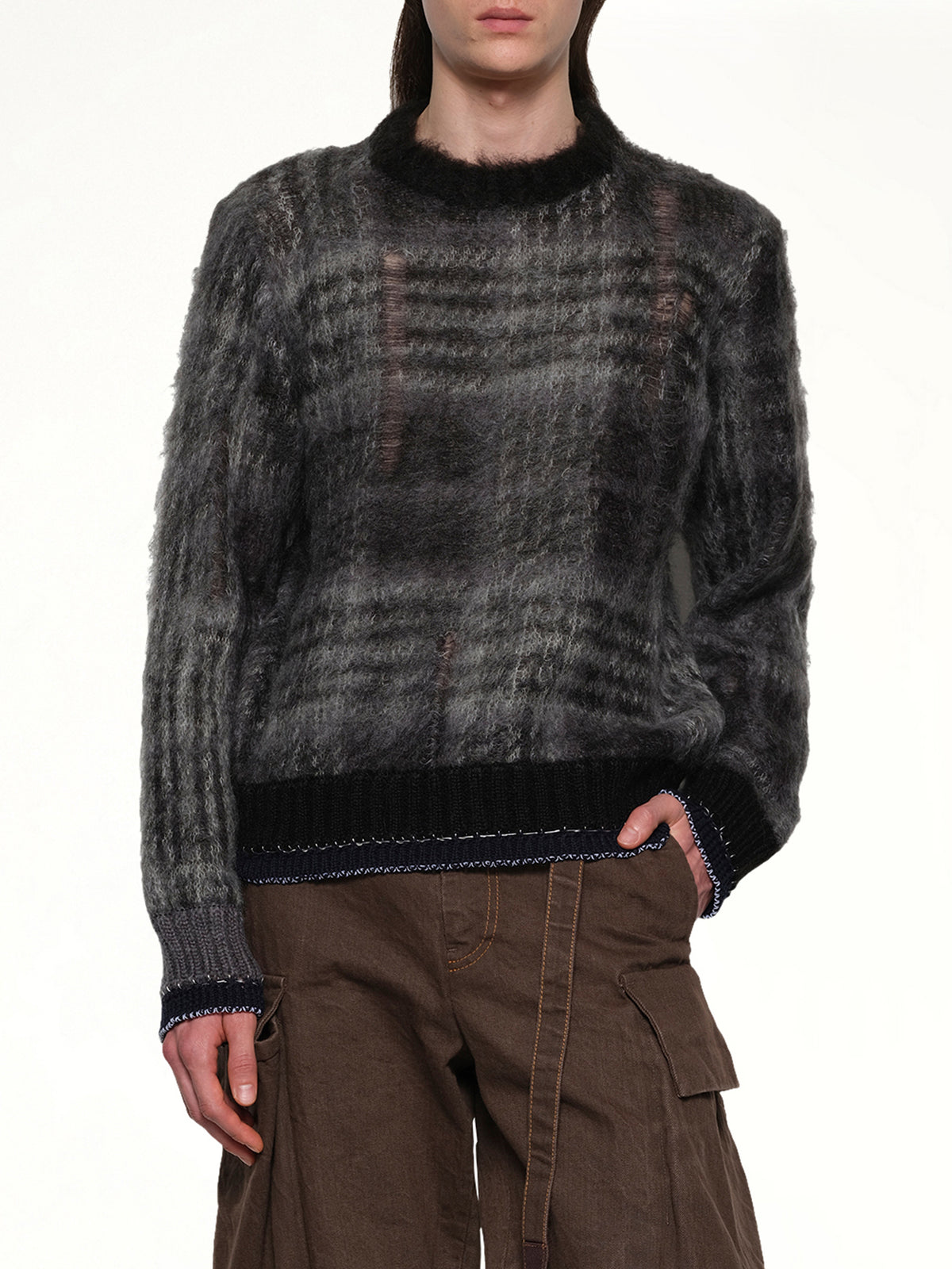 Plaid Mohair Knit Pullover in Black