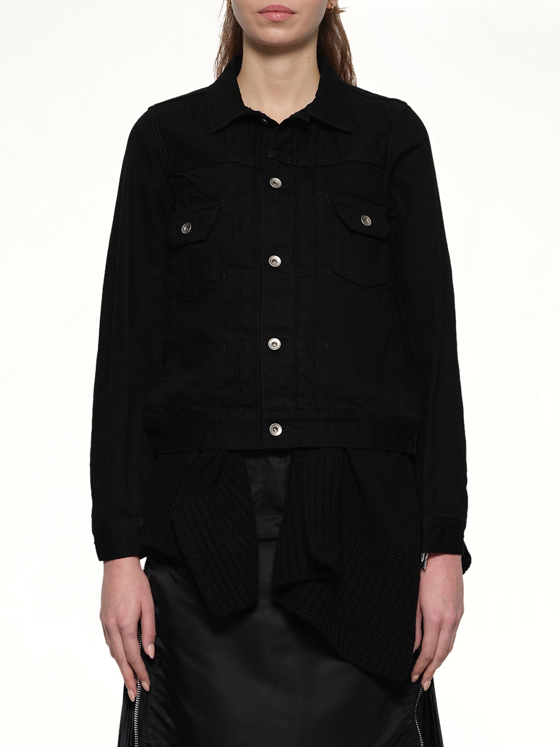 Denim x Wool Knit Jacket in Black