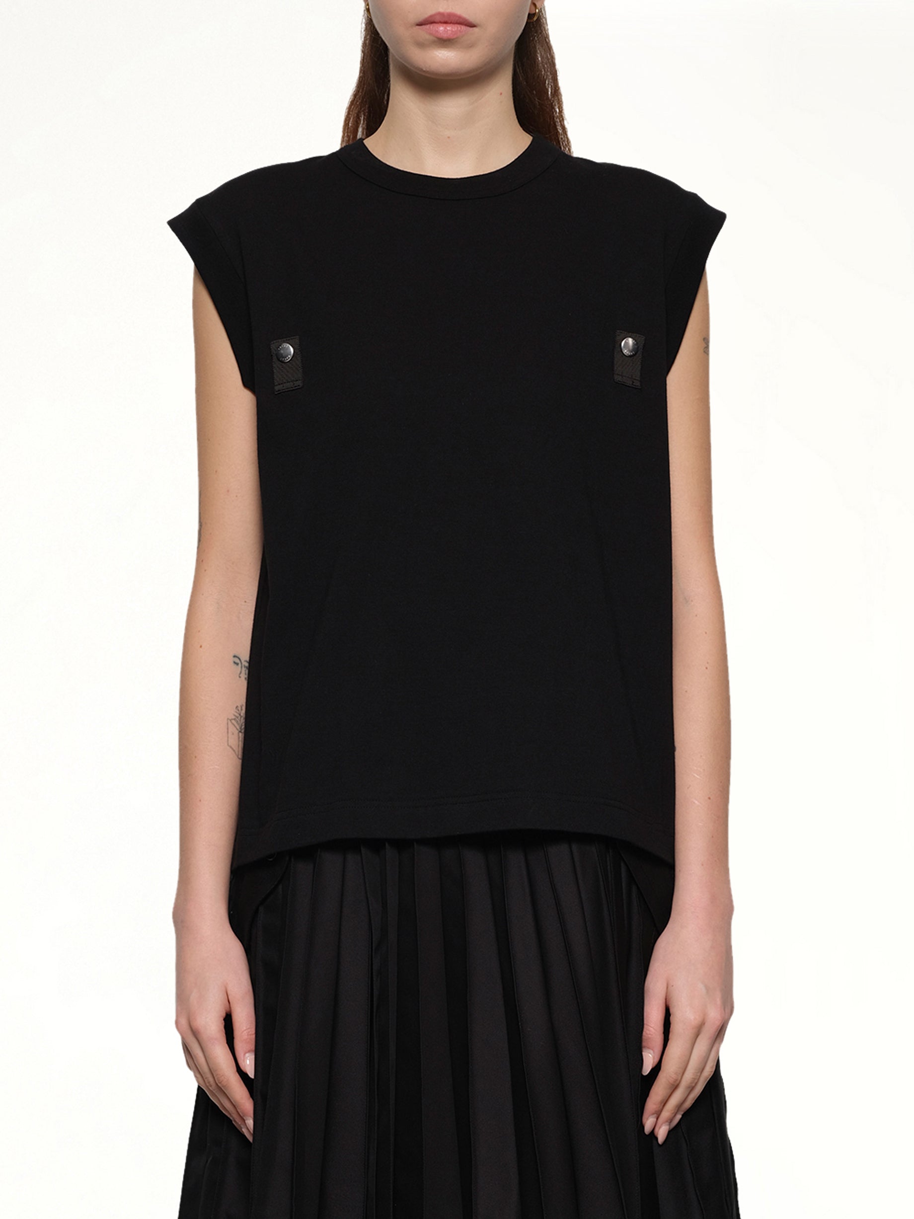 Cotton Jersey x Nylon Twill T-Shirt in Black