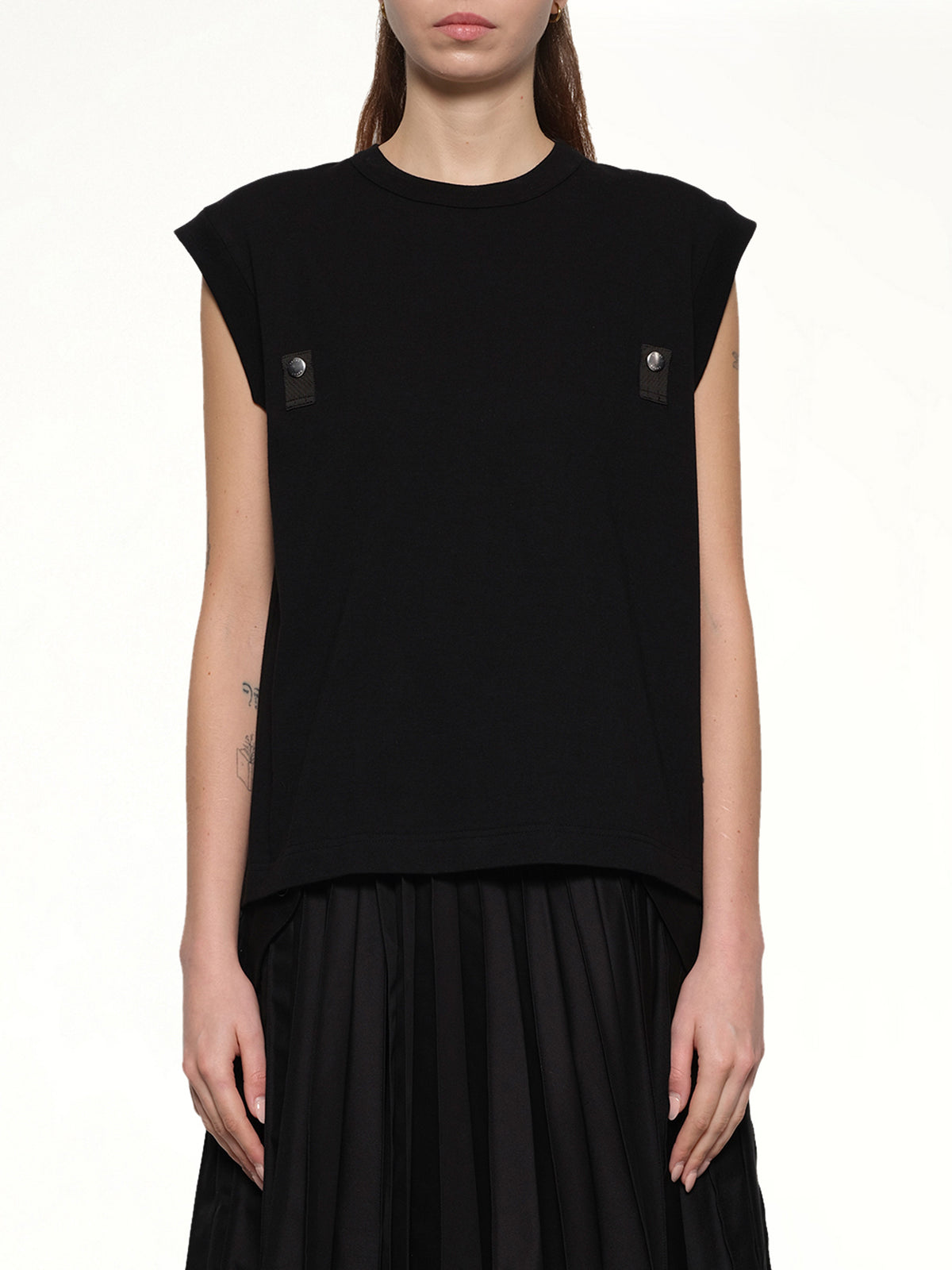Cotton Jersey x Nylon Twill T-Shirt in Black