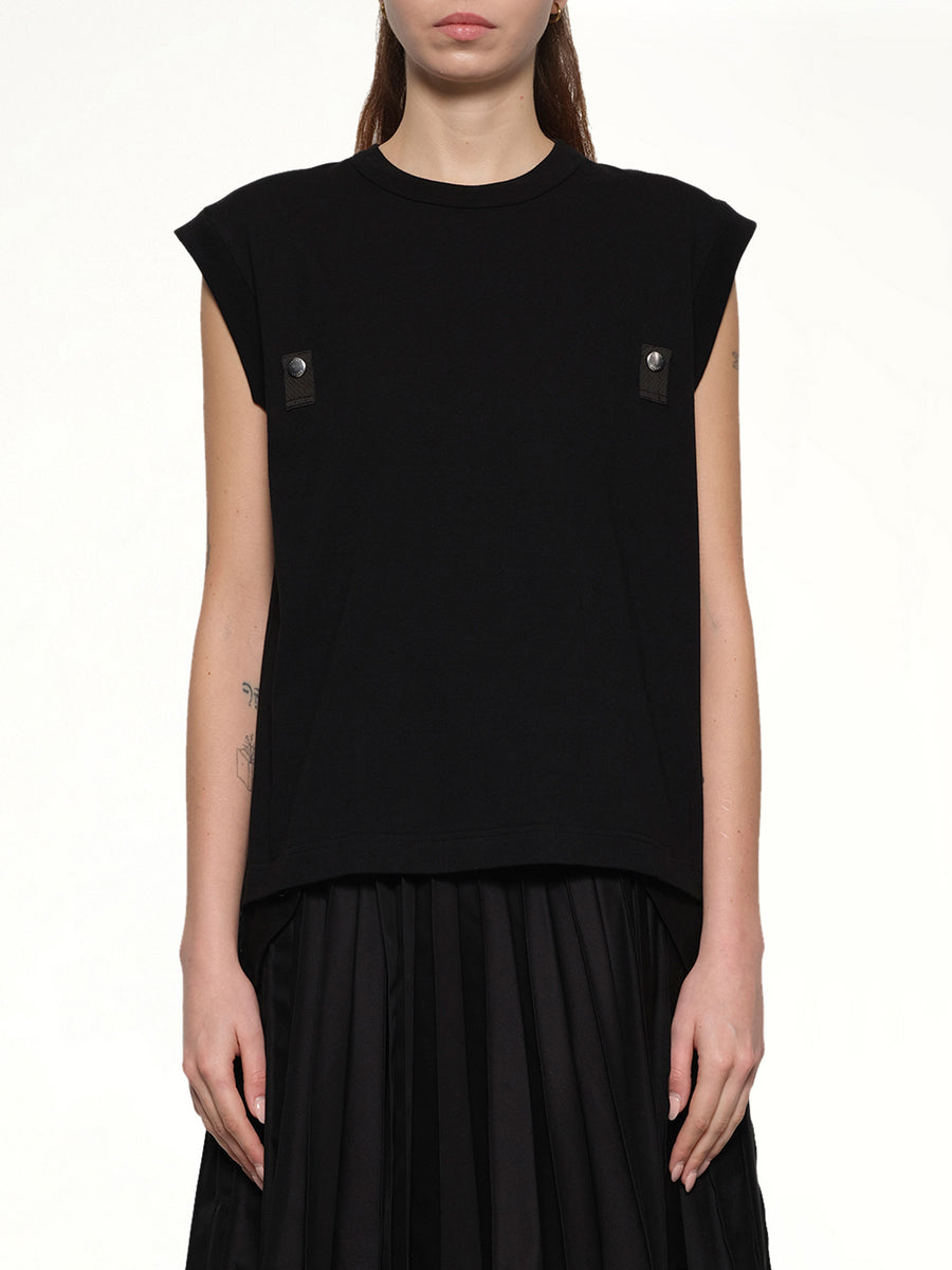 Cotton Jersey x Nylon Twill T-Shirt in Black