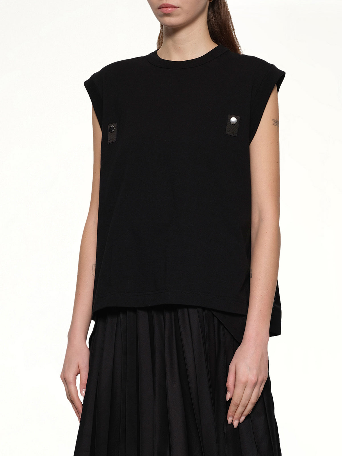 Cotton Jersey x Nylon Twill T-Shirt in Black