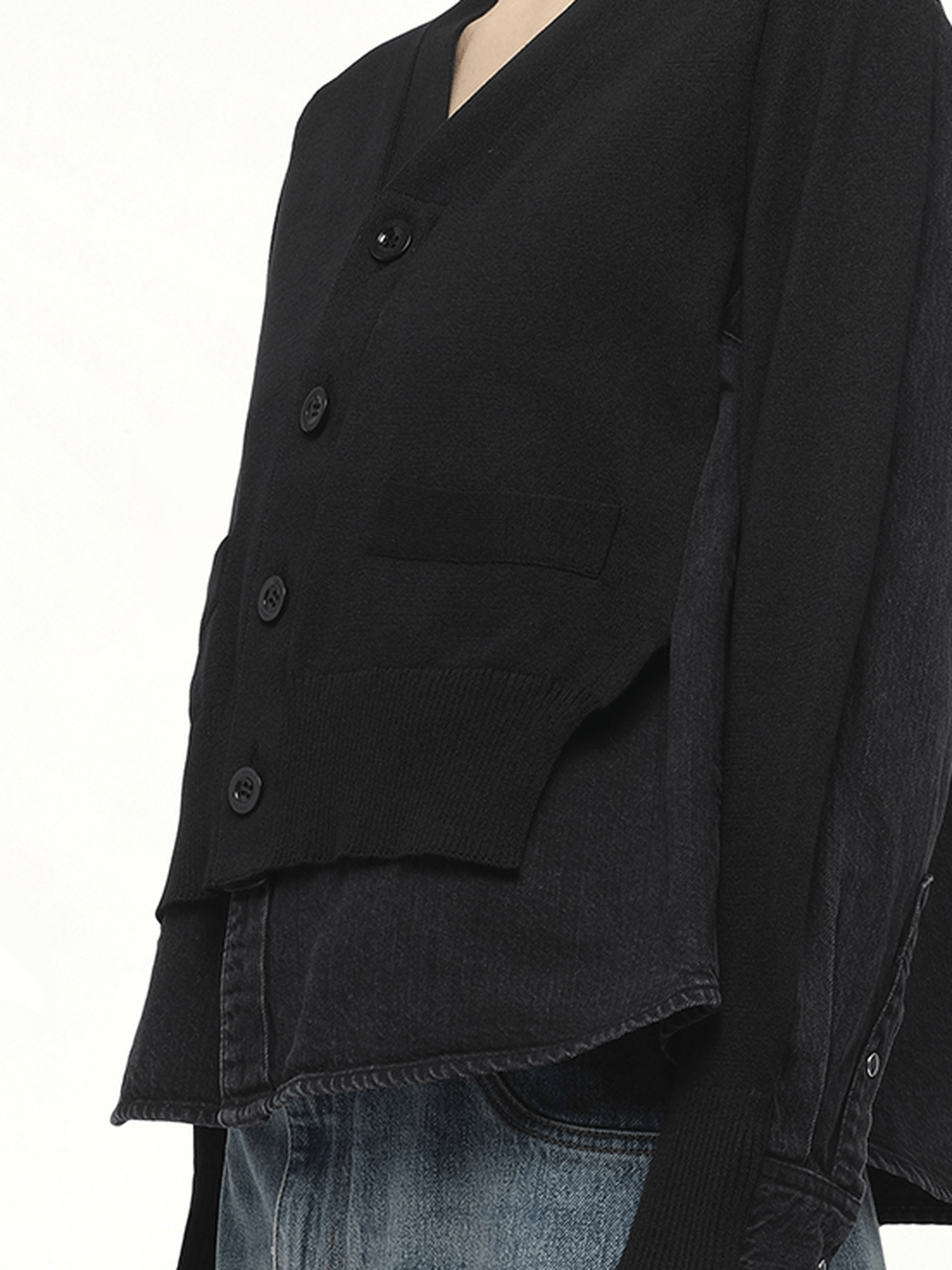 Denim x Knit Cardigan in Black