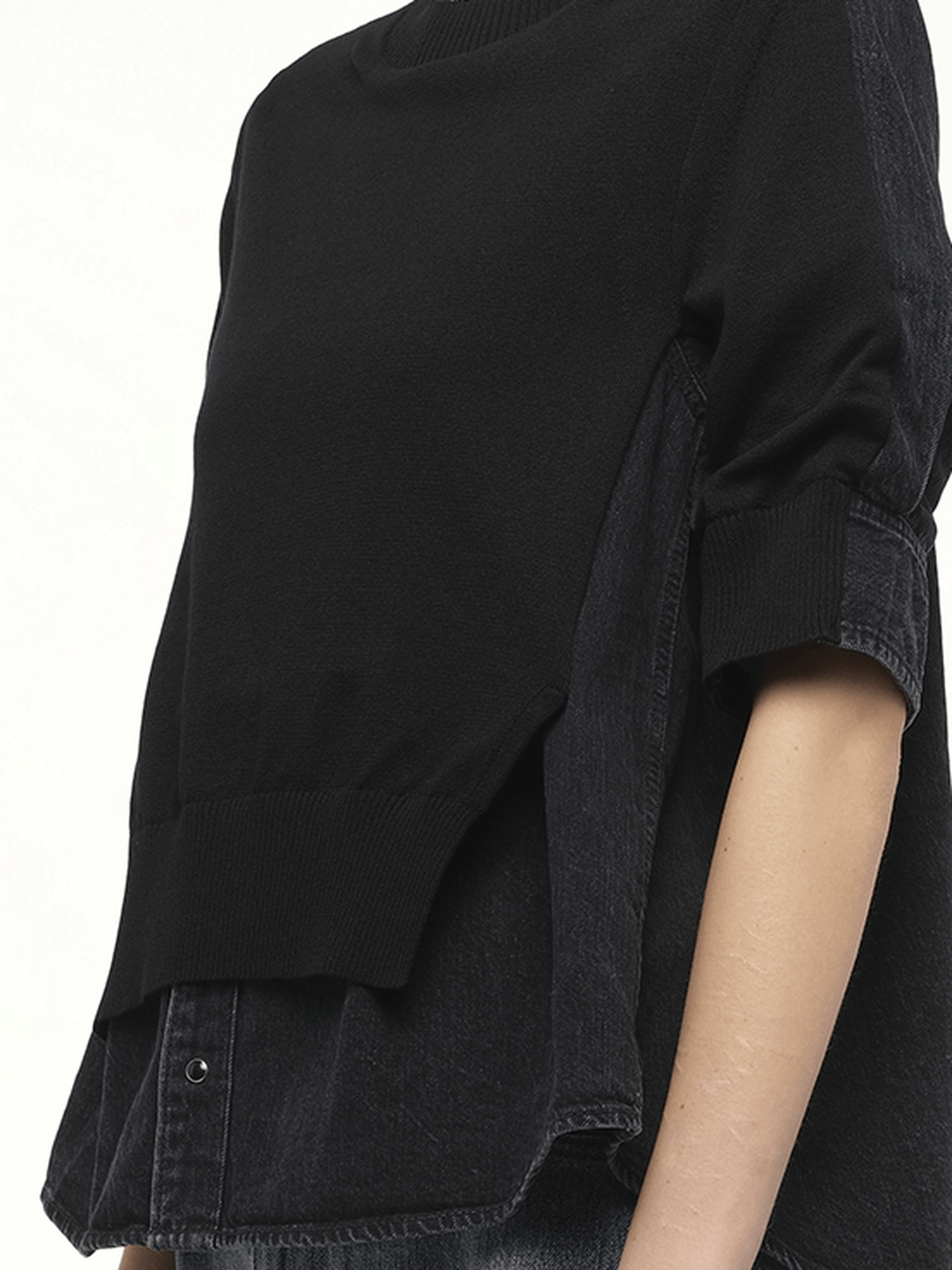 Denim Knit Pullover in Black