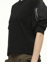 Nylon Twill x Cotton Jersey T-Shirt in Black/Black
