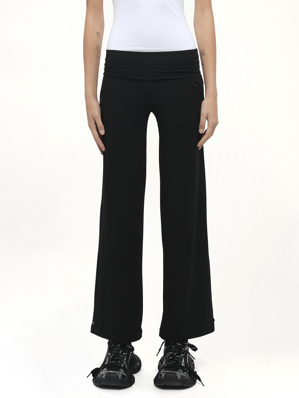 Afternoon Stretch Series - Folded High Waisted Pants in Black