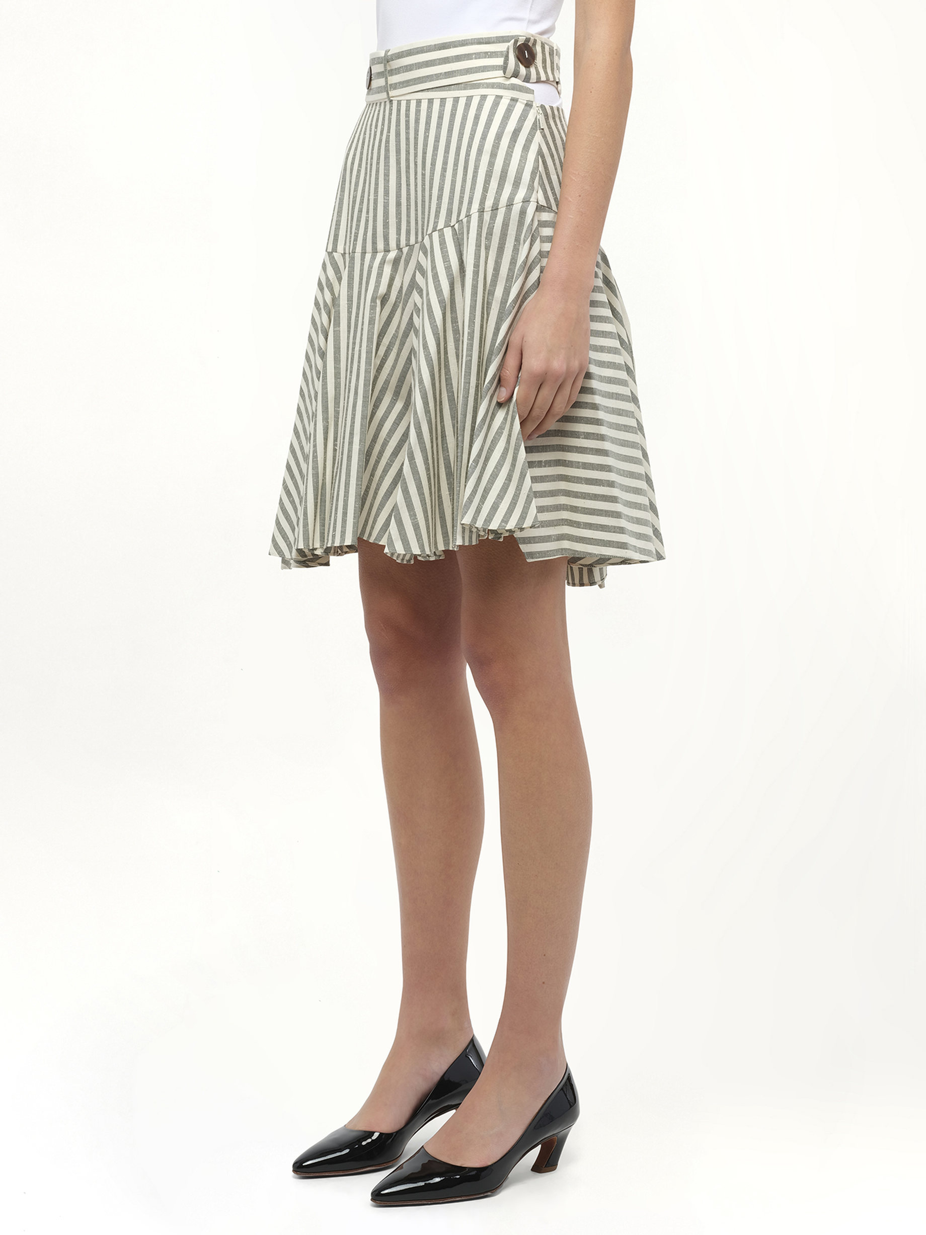 Stripe Skater Skirt in White