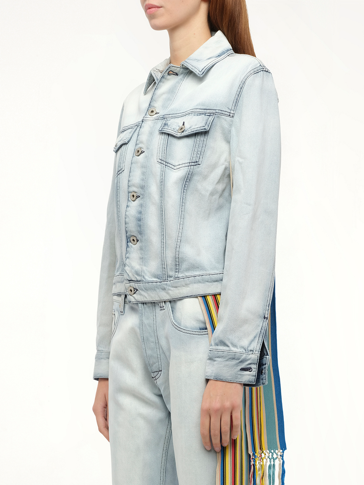 Stripe Band Denim Jacket in L Blue