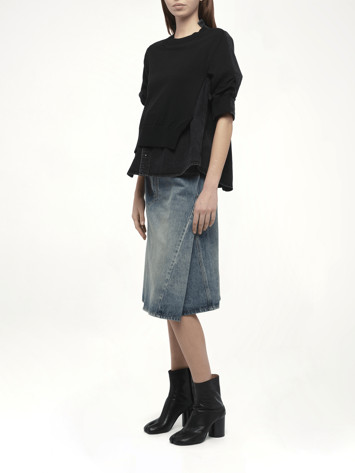 Denim Knit Pullover in Black