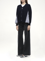 Wool Knit x Cotton Poplin Cardigan in Navy/NavyStripe