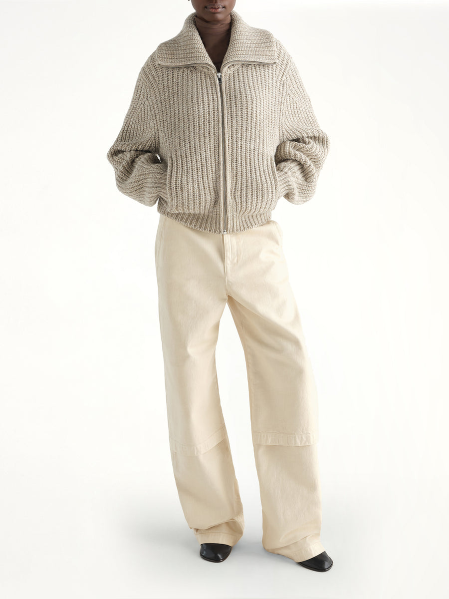 Zipped Cardigan in Beige/Oat