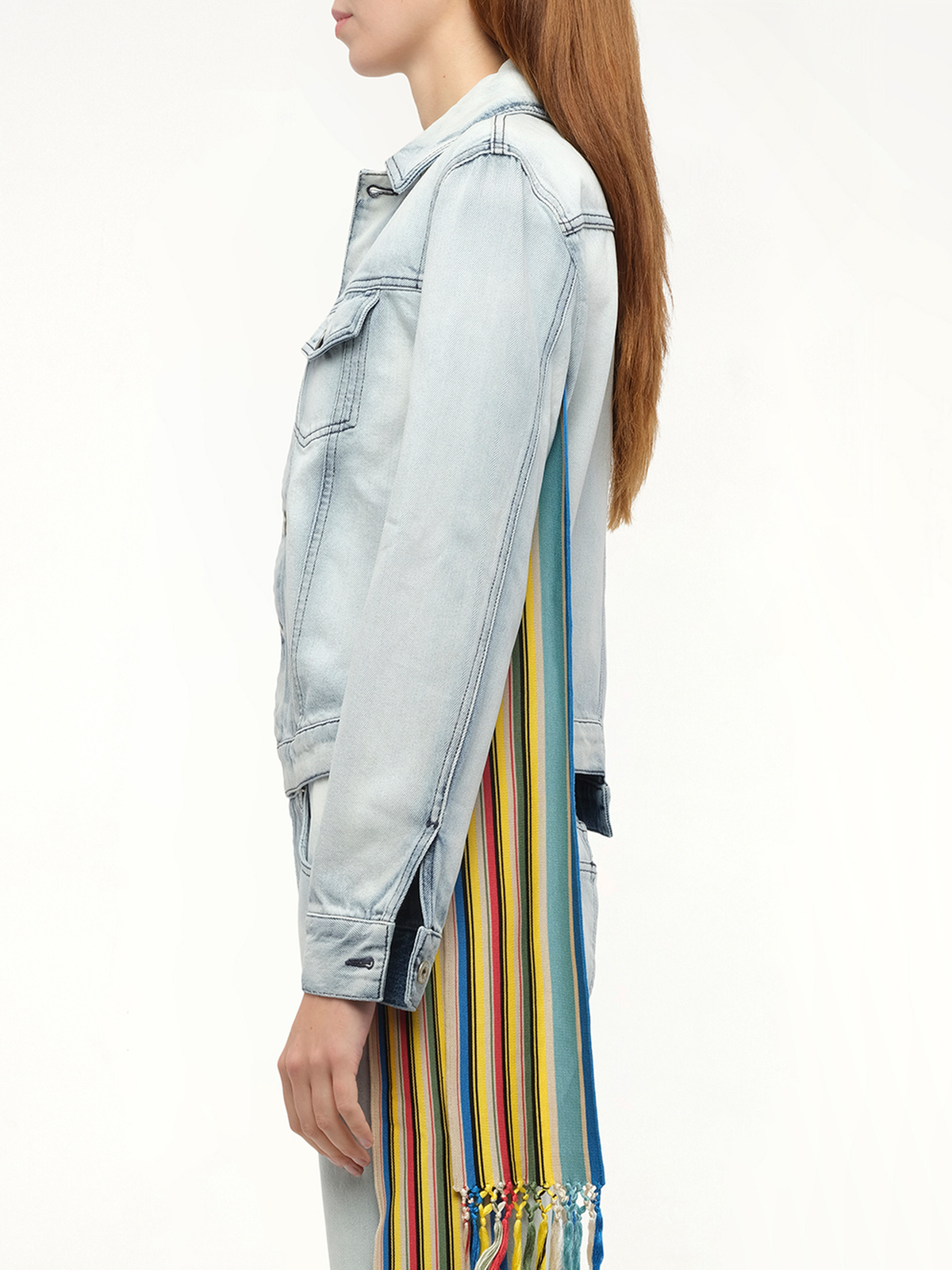 Stripe Band Denim Jacket in L Blue