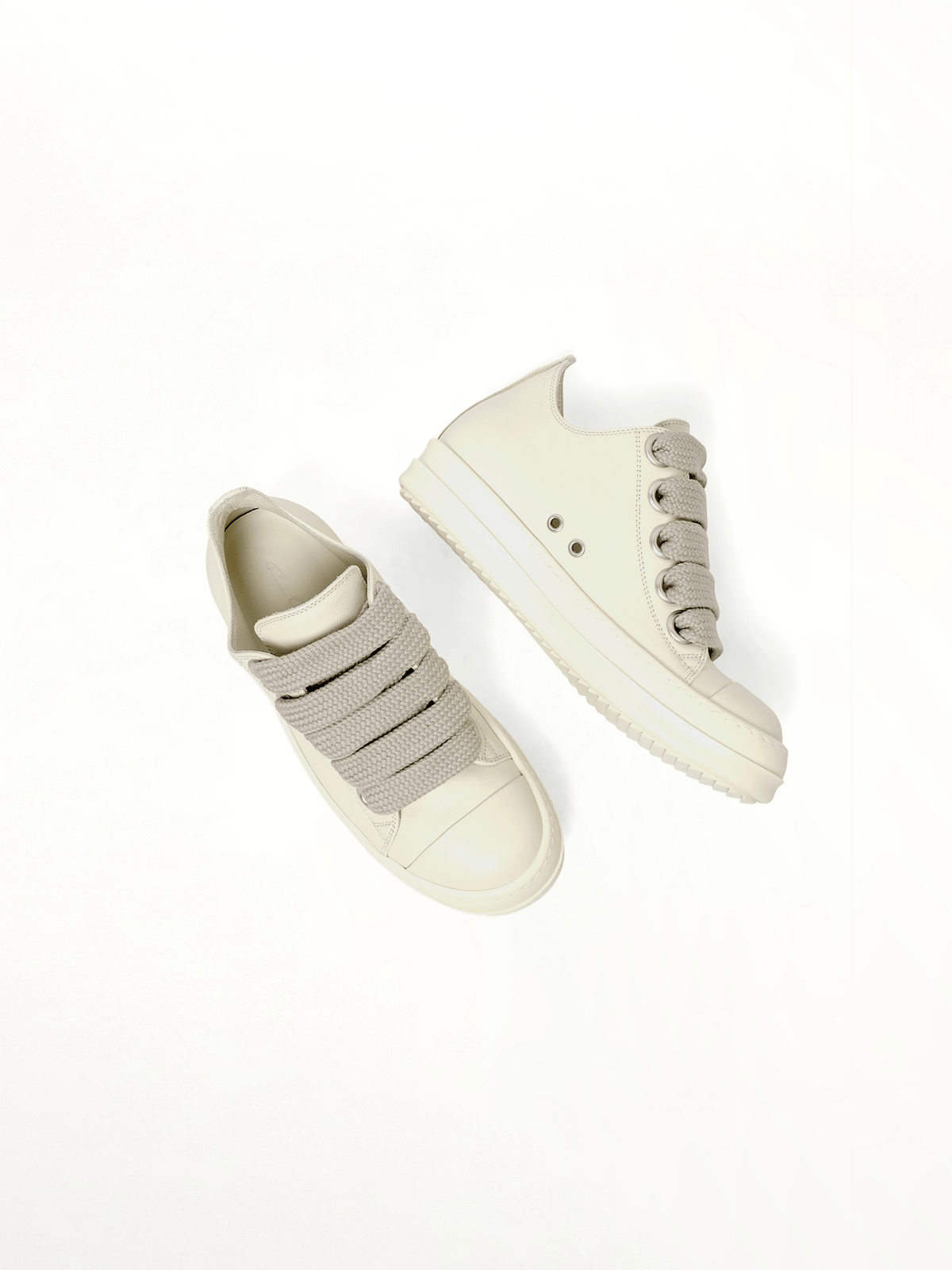 Jumbolace Low Sneaks in Milk/Milk/Milk Top View | RICK OWENS