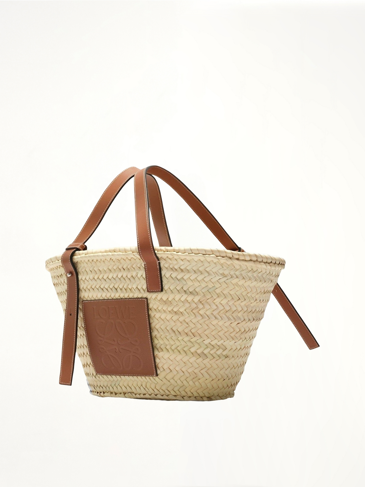 Medium Basket Bag in Palm Leaf and Calfskin in Natural/Tan