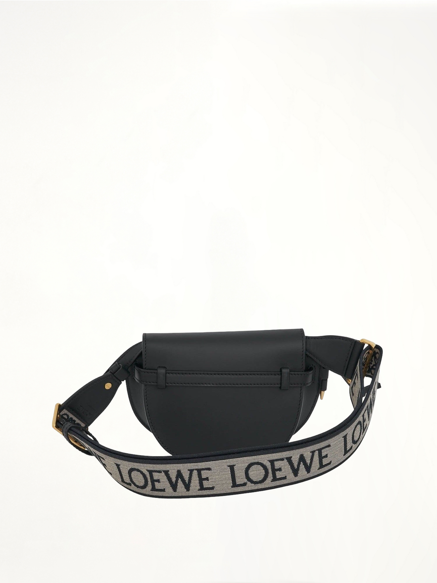 Mini Gate Dual Bag in Soft Calfskin and Jacquard Strap in Black