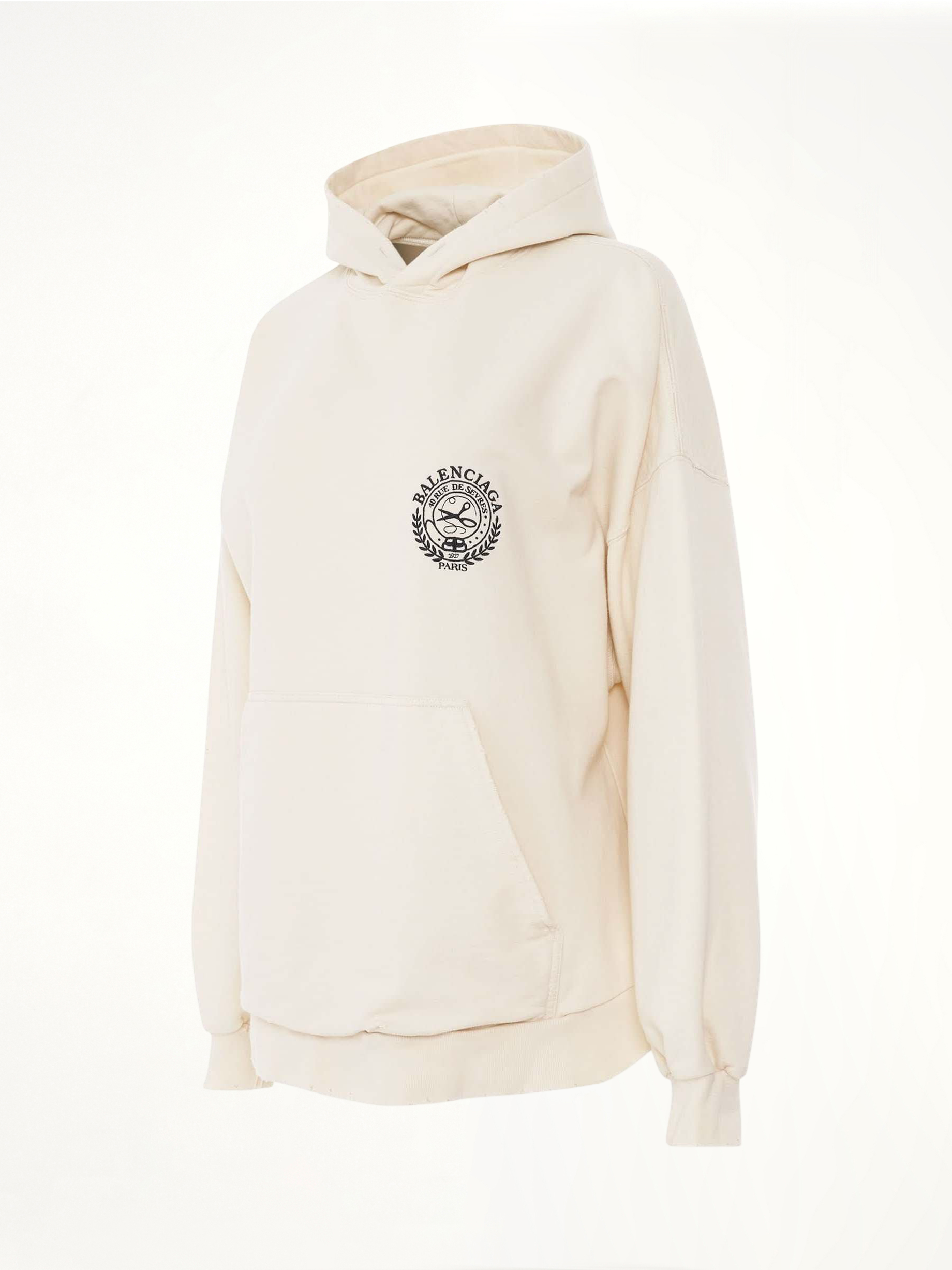 Scissors Crest Embroidered Wide Fit Hoodie in Cream