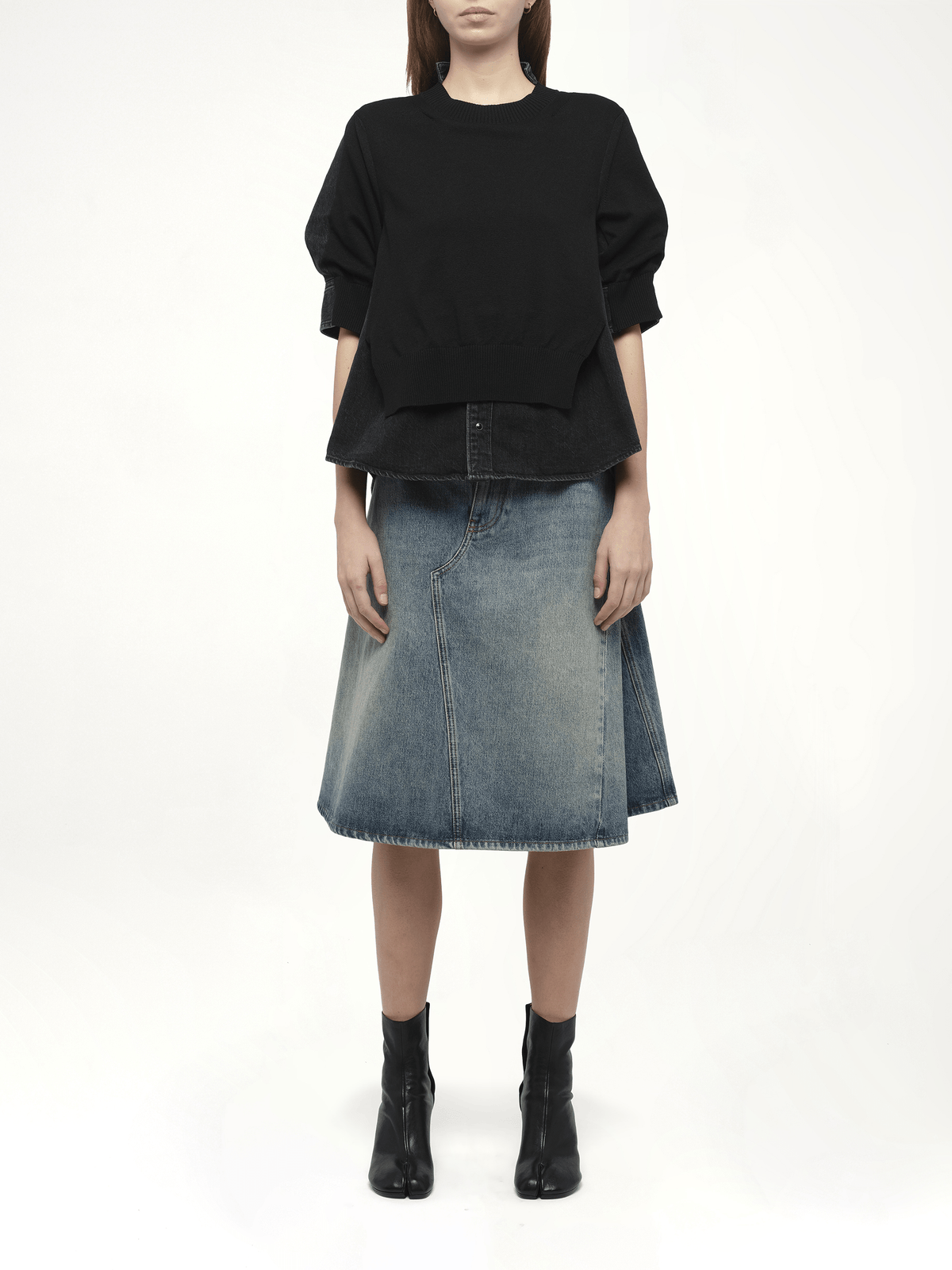 Denim Knit Pullover in Black
